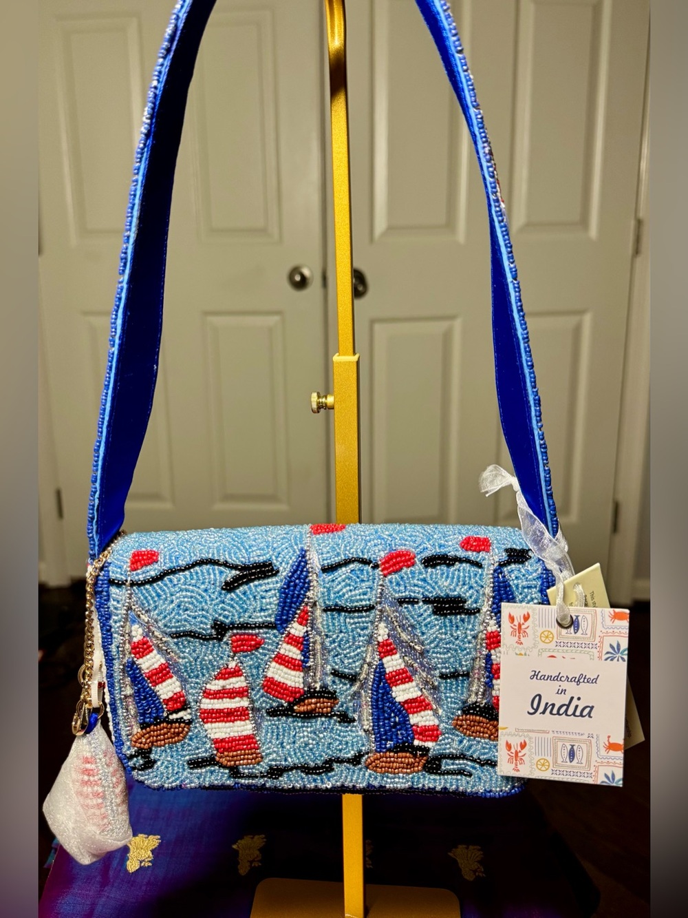 ✨ VIRAL ✨ Sailboat Beaded Shoulder Bag NWT Handcrafted in India Coastal